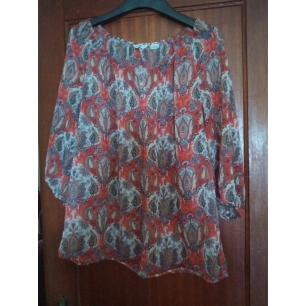 Liz Claiborne Orange Paisley Sheer/Unlined Off Shoulder Top Women's Size 2X